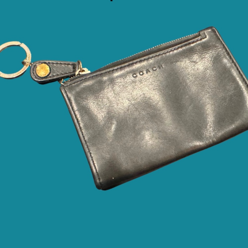 Vintage Coach Black Leather Key Fob Coin Purse